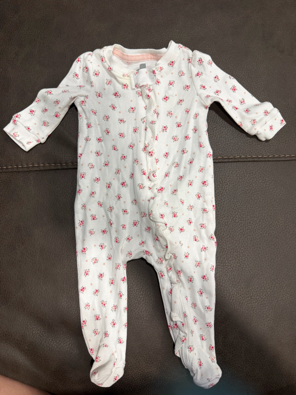GAP Cream Footed One-Piece with Pink Floral Print